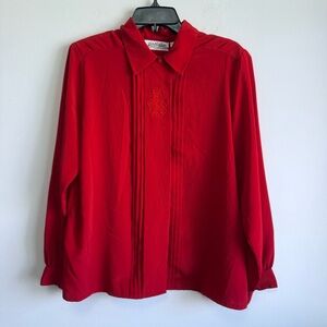 Yves St Clair Red Tuxedo Pleat Blouse Vintage 80s Secretary Core Red 14